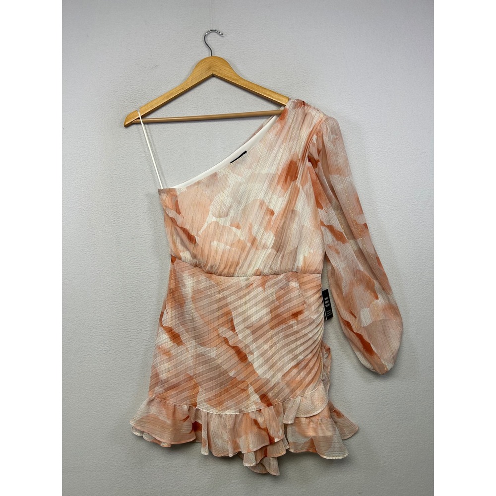 Floral Metallic Express Womens Size M Coral One Shoulder Pleated Ruffle Romper